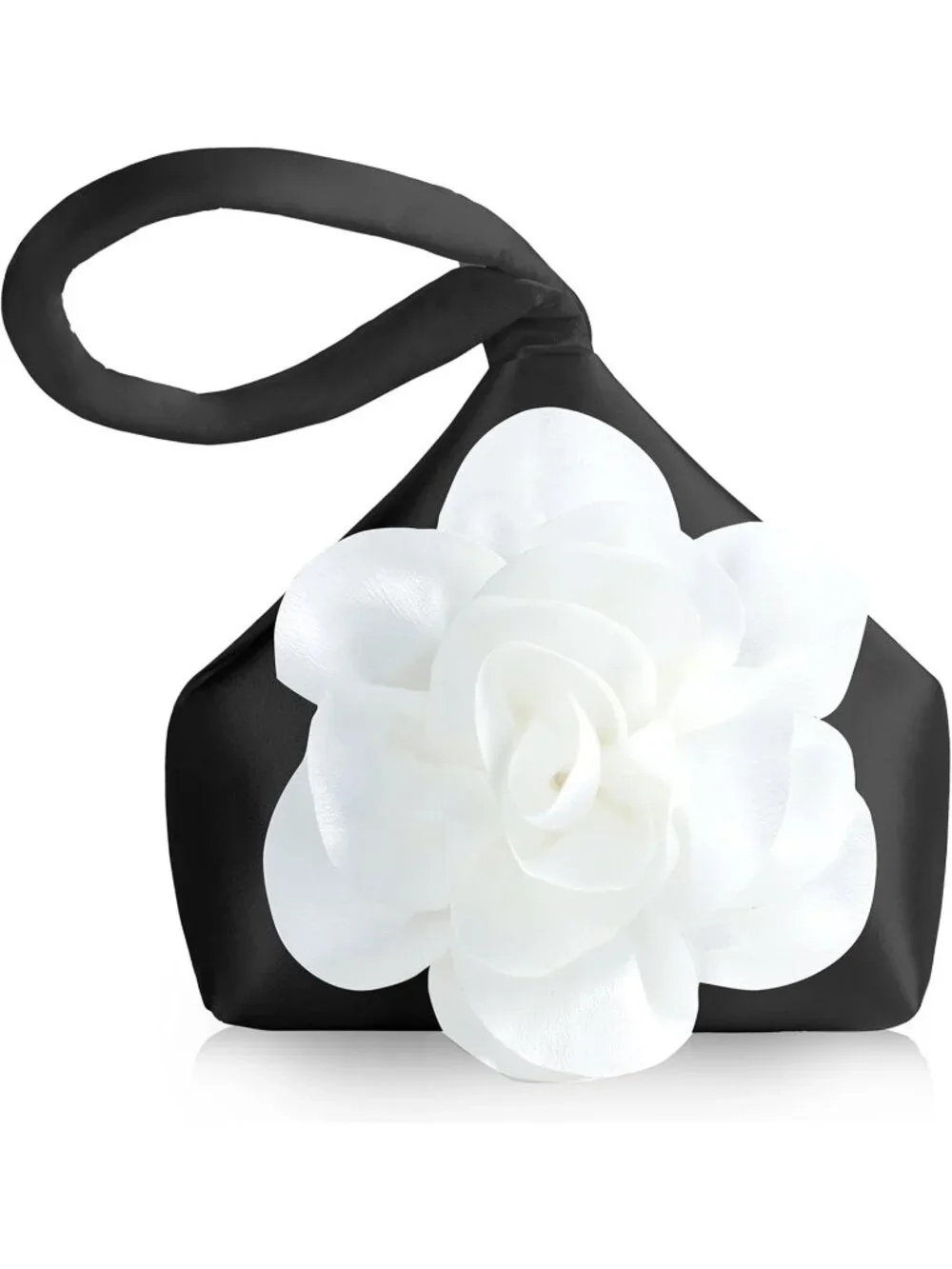 👜Women's Black White Flower Satin Triangle Evening Clutch Wristlet Purses Bag